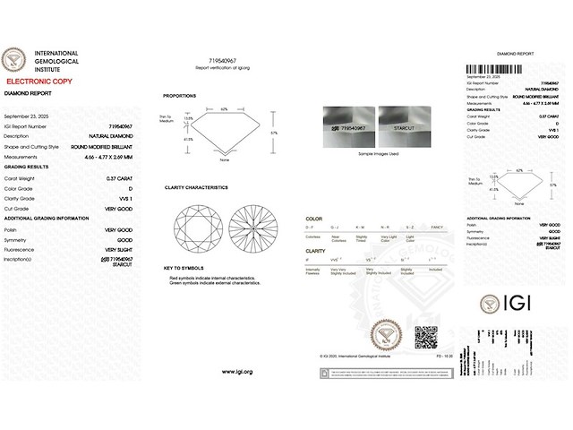 Diamant - 0.37 carat natuurlijke starcut briljant geslepen diamant (gecertificeerd) - afbeelding 3 van  5