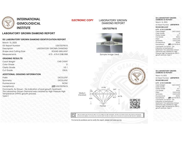 Diamant - 0.40 carat briljant geslepen diamant (gecertificeerd) - afbeelding 2 van  2