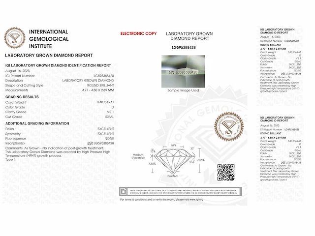 Diamant - 0.40 carat briljant geslepen diamant (gecertificeerd) - afbeelding 4 van  4