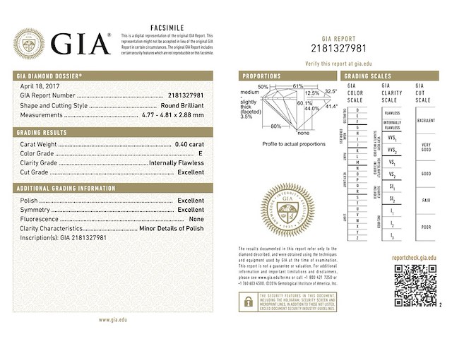 Diamant - 0.40 carat natuurlijke diamant (gecertificeerd) - afbeelding 3 van  4