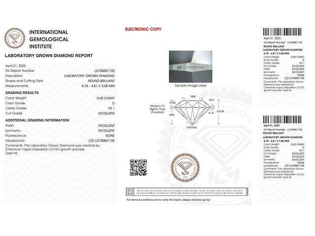 Diamant - 0.42 carat briljant geslepen diamant (gecertificeerd) - afbeelding 3 van  4