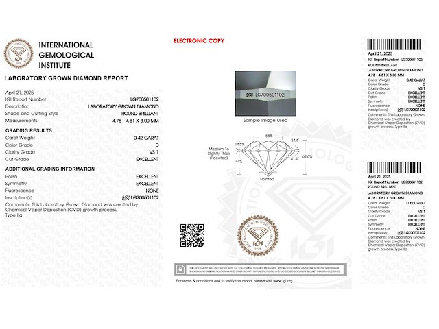 Diamant - 0.42 carat briljant geslepen diamant (gecertificeerd) - afbeelding 4 van  4