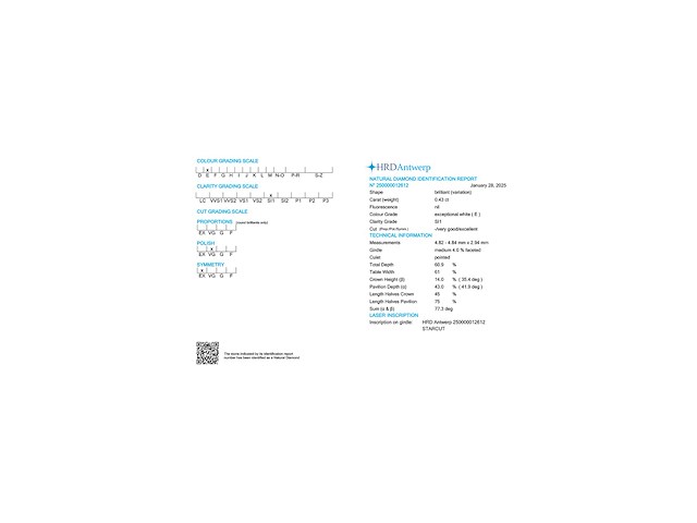 Diamant - 0.43 carat natuurlijke starcut briljant geslepen diamant (gecertificeerd) - afbeelding 3 van  6