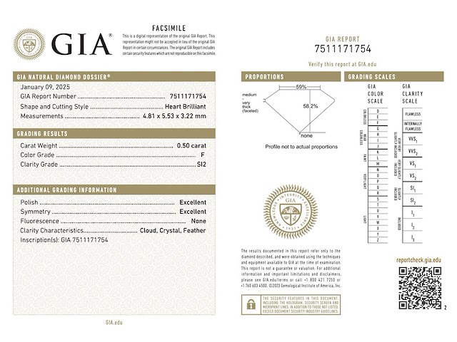 Diamant - 0.50 carat hart vorm geslepen diamant met een gia certificaat (gecertificeerd) - afbeelding 3 van  5