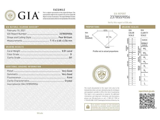 Diamant - 0.51 carat echte diamant (gecertificeerd) - afbeelding 3 van  3