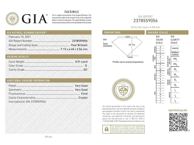 Diamant - 0.51 carat natuurlijke diamant (gecertificeerd) - afbeelding 3 van  3