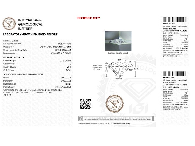 Diamant - 0.52 carat briljant geslepen diamant (gecertificeerd) - afbeelding 3 van  4