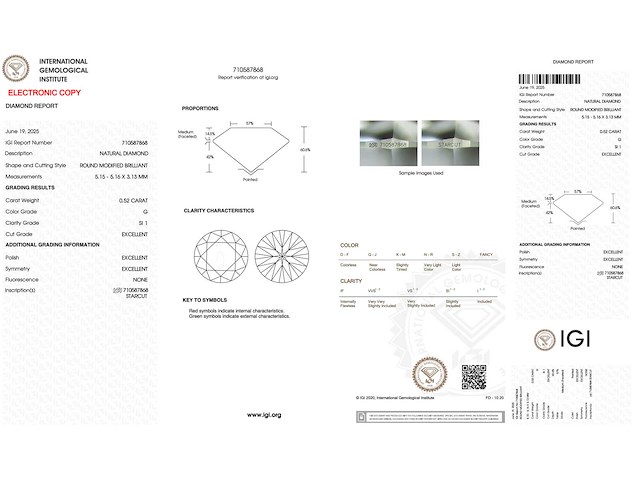 Diamant - 0.52 carat echte natuurlijke starcut briljant geslepen diamant (gecertificeerd) - afbeelding 3 van  4