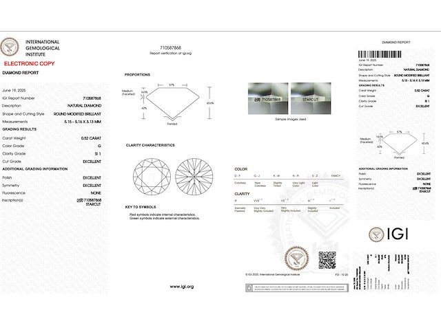 Diamant - 0.52 carat echte natuurlijke starcut briljant geslepen diamant (gecertificeerd) - afbeelding 4 van  4