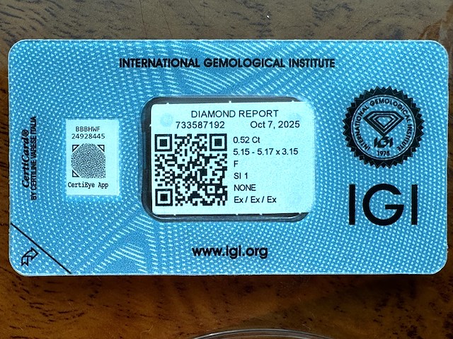 Diamant - 0.52 carat natuurlijke starcut briljant geslepen diamant (gecertificeerd) - afbeelding 2 van  5