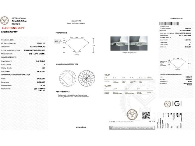Diamant - 0.52 carat natuurlijke starcut briljant geslepen diamant (gecertificeerd) - afbeelding 3 van  5