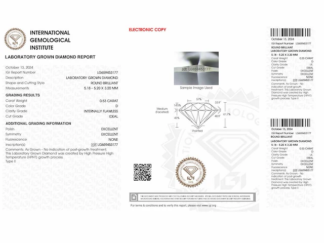 Diamant - 0.53 carat briljant geslepen diamant (gecertificeerd) - afbeelding 4 van  4