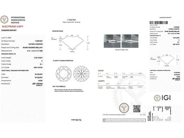 Diamant - 0.53 carat natuurlijke starcut briljant geslepen diamant (gecertificeerd) - afbeelding 3 van  5
