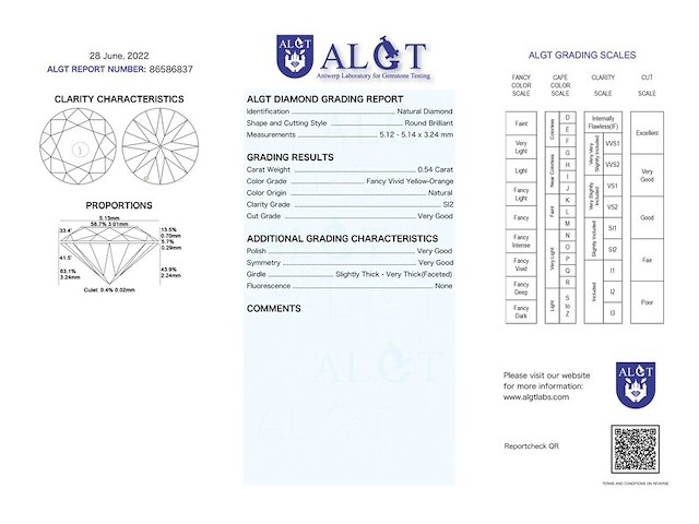 Diamant - 0.54 carat natuurlijke diamant (gecertificeerd) - afbeelding 3 van  5