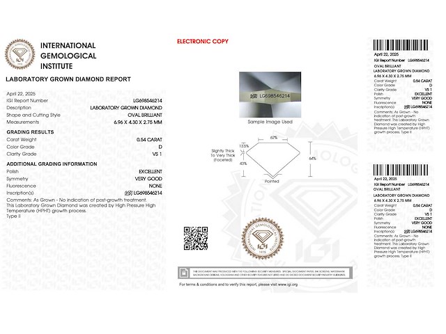 Diamant - 0.54 carat ovaal geslepen geslepen diamant (gecertificeerd) - afbeelding 2 van  2