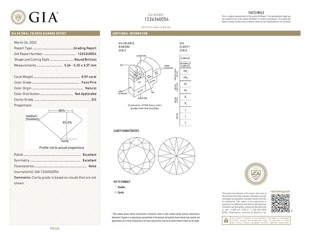Diamant - 0.59 carat natuurlijke roze fancy colour briljant geslepen diamant (gecertificeerd) - afbeelding 3 van  3