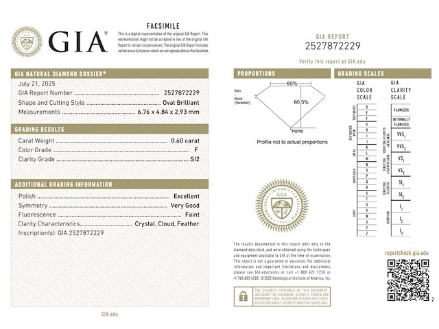 Diamant - 0.60 carat natuurlijke ovaal geslepen diamant (gia gecertificeerd) - afbeelding 3 van  7