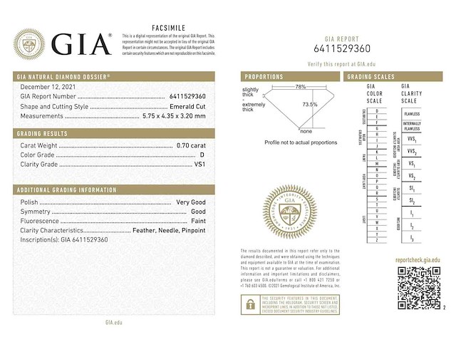 Diamant - 0.70 carat echte diamant (gecertificeerd) - afbeelding 5 van  5