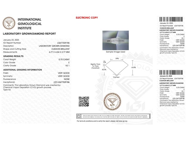 Diamant - 0.70 carat kussenvorm geslepen diamant (gecertificeerd) - afbeelding 3 van  4