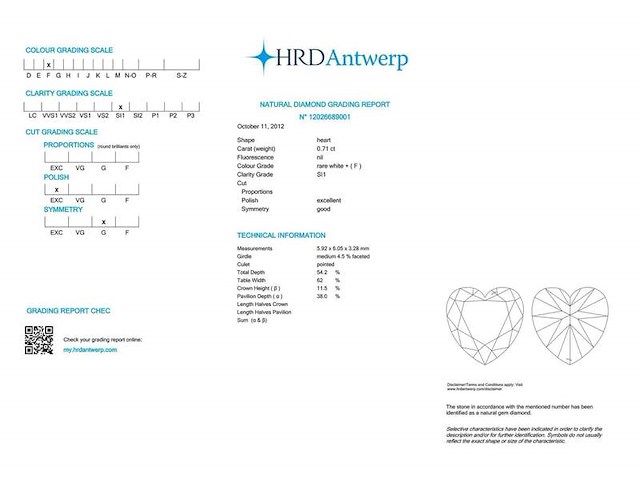 Diamant - 0.71 carat natuurlijke diamant (gecertificeerd) - afbeelding 3 van  6