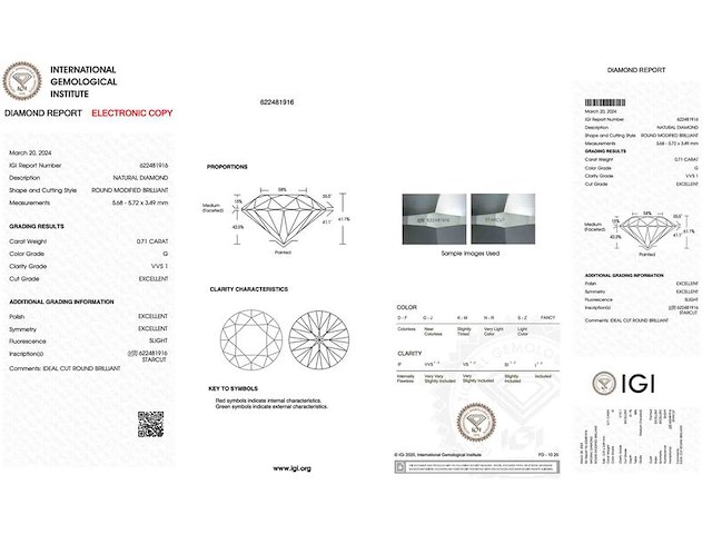 Diamant - 0.71 carat natuurlijke starcut briljant geslepen diamant (gecertificeerd) - afbeelding 3 van  4