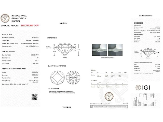 Diamant - 0.71 carat natuurlijke starcut briljant geslepen diamant (gecertificeerd) - afbeelding 4 van  6