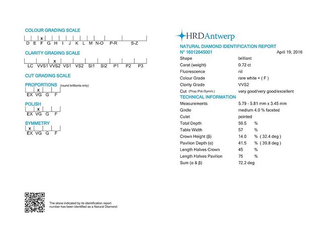 Diamant - 0.72 carat echte diamant (gecertificeerd) - afbeelding 3 van  3