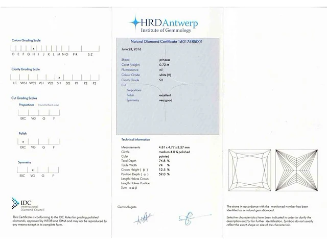 Diamant - 0.72 carat natuurlijke diamant (gecertificeerd) - afbeelding 3 van  6
