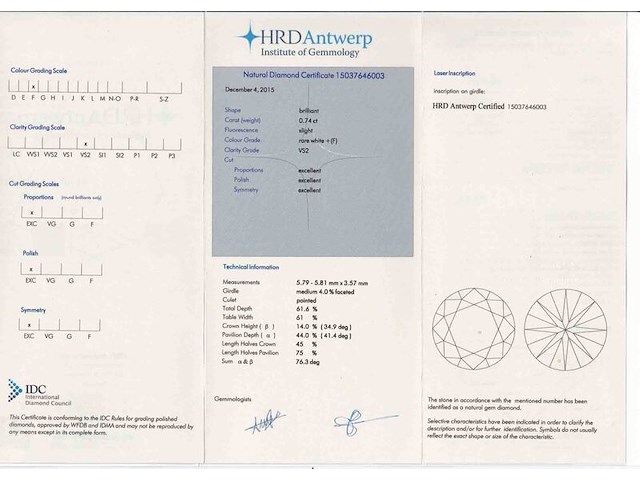 Diamant - 0.74 carat natuurlijke diamant (gecertificeerd) - afbeelding 3 van  5