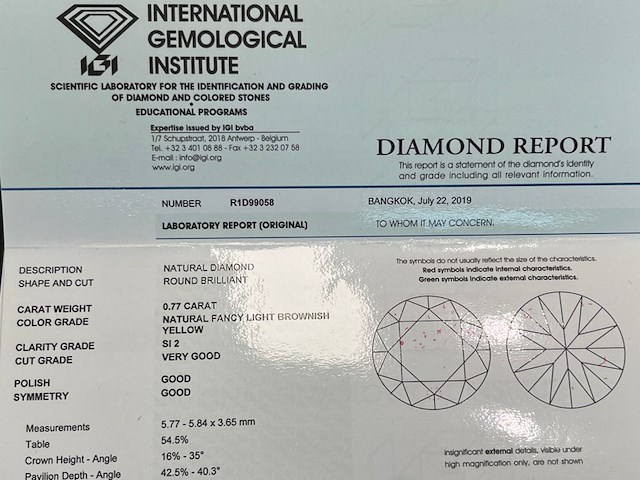 Diamant - 0.77 carat natuurlijk diamant (gecertificeerd) - afbeelding 2 van  3