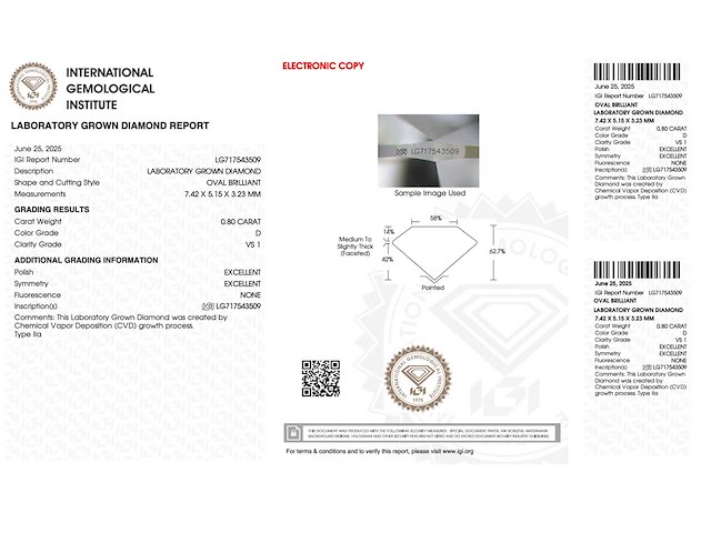 Diamant - 0.80 carat ovaal geslepen geslepen diamant (gecertificeerd) - afbeelding 3 van  4