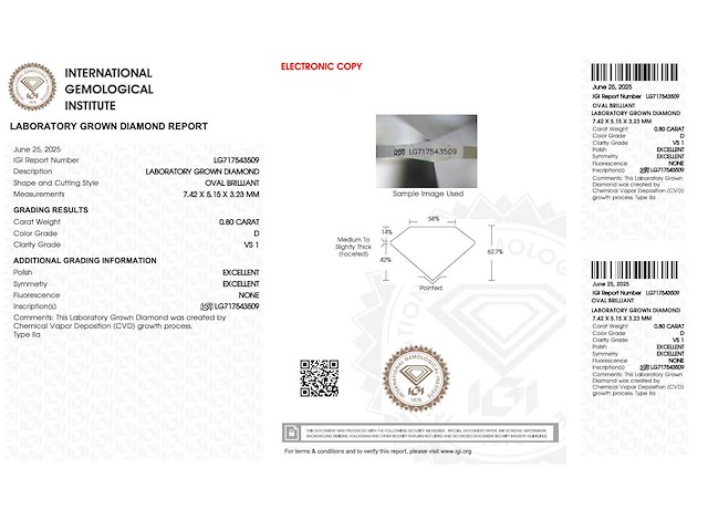 Diamant - 0.80 carat ovaal geslepen geslepen diamant (gecertificeerd) - afbeelding 4 van  4