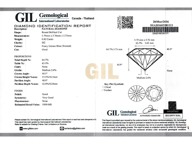 Diamant - 0.82 carat briljant geslepen - afbeelding 3 van  7