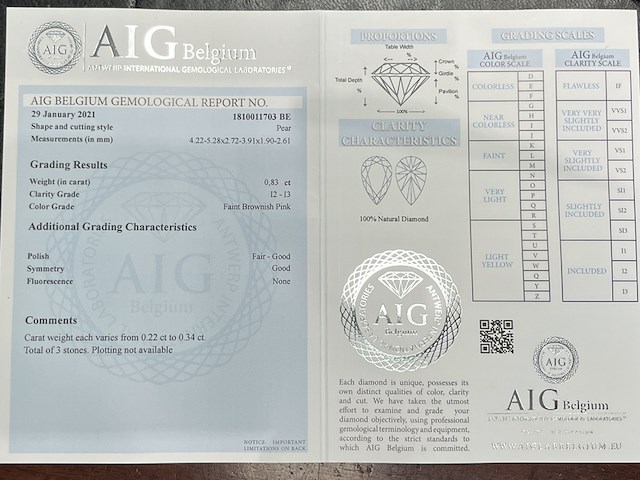 Diamant - 0.83 carat natuurlijk roze diamant (gecertificeerd) - afbeelding 2 van  4