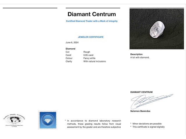 Diamant - 0.85 carat echte ruwe diamant - afbeelding 2 van  2
