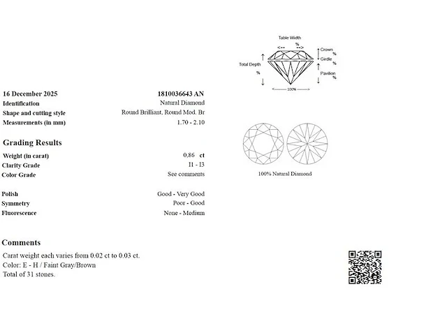 Diamant - 0.86 carat parcel natuurlijke briljant geslepen diamanten (gecertificeerd) - afbeelding 2 van  4