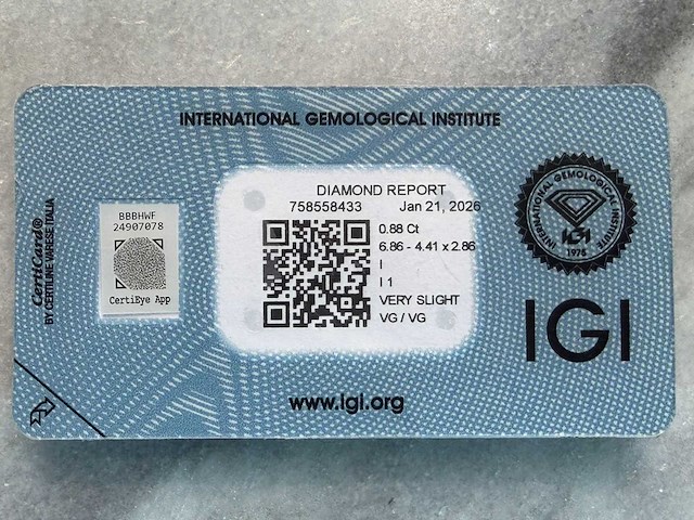 Diamant - 0.88 natuurlijke geslepen diamant - afbeelding 2 van  3
