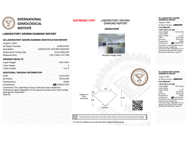 Diamant - 0.90ct oval cut ( igi gecertificeerd ) - afbeelding 5 van  7