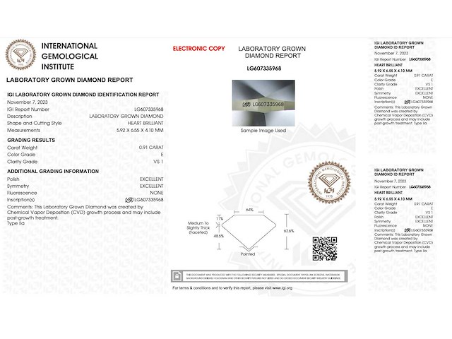 Diamant - 0.91 carat hart vorm geslepen diamant (gecertificeerd) - afbeelding 4 van  4
