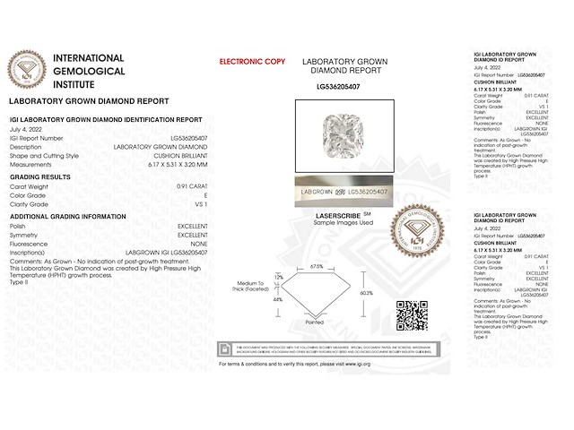 Diamant - 0.91 carat kussenvorm geslepen diamant (gecertificeerd) - afbeelding 3 van  4