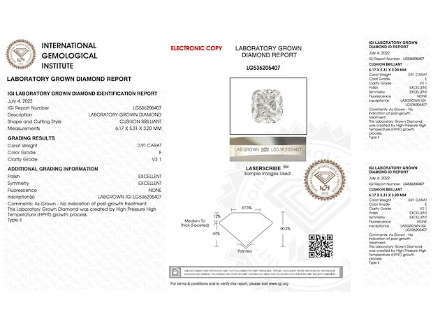 Diamant - 0.91 carat kussenvorm geslepen diamant (gecertificeerd) - afbeelding 4 van  4