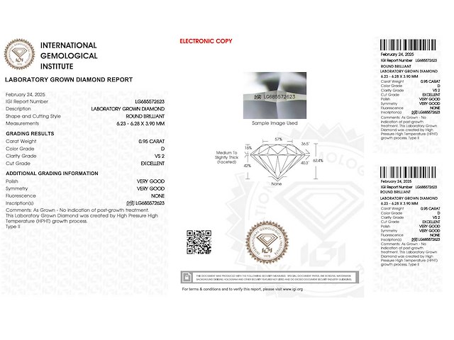 Diamant - 0.95 carat briljant geslepen diamant (gecertificeerd) - afbeelding 4 van  4