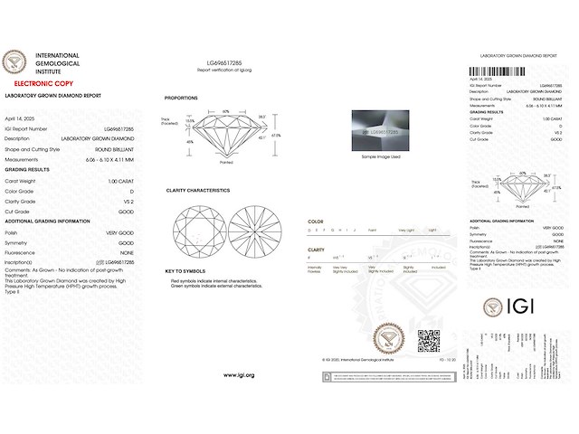 Diamant - 1.00 carat briljant geslepen diamant (gecertificeerd) - afbeelding 3 van  4