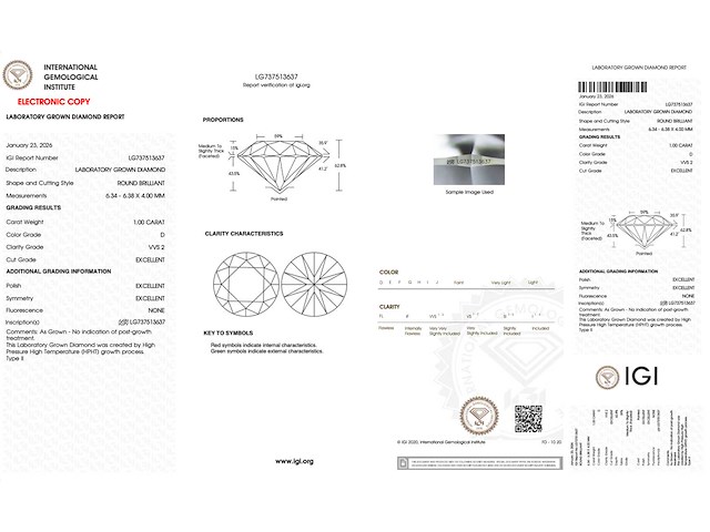 Diamant - 1.00 carat briljant geslepen diamant (gecertificeerd) - afbeelding 3 van  4
