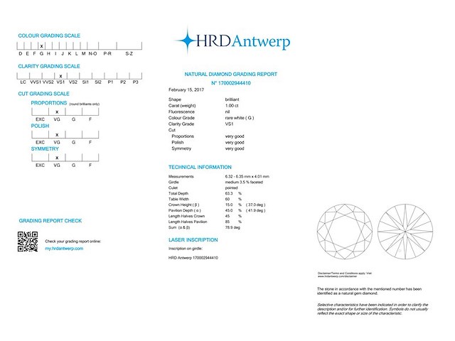 Diamant - 1.00 carat natuurlijke diamant (gecertificeerd) - afbeelding 3 van  6