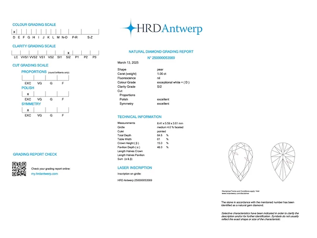 Diamant - 1.00 carat natuurlijke diamant peer geslepen - afbeelding 4 van  6