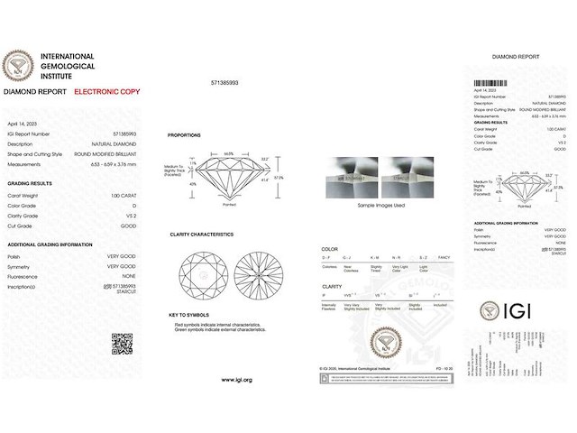Diamant - 1.00 carat natuurlijke starcut briljant geslepen diamant (gecertificeerd) - afbeelding 3 van  4