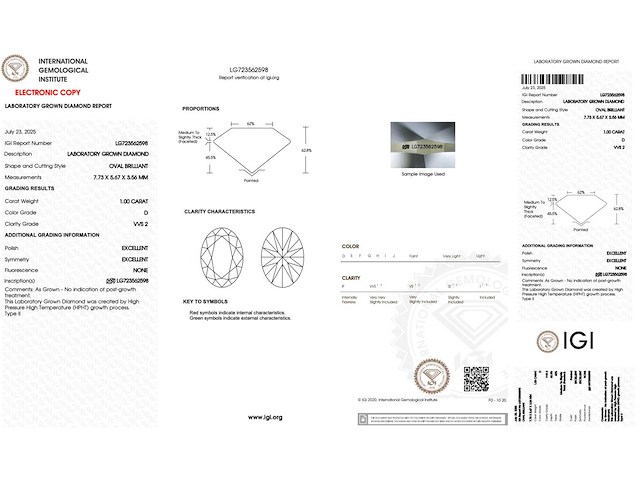 Diamant - 1.00 carat ovaal geslepen diamant (gecertificeerd) - afbeelding 4 van  4