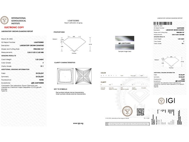 Diamant - 1.00 carat prinses geslepen diamant (gecertificeerd) - afbeelding 4 van  4