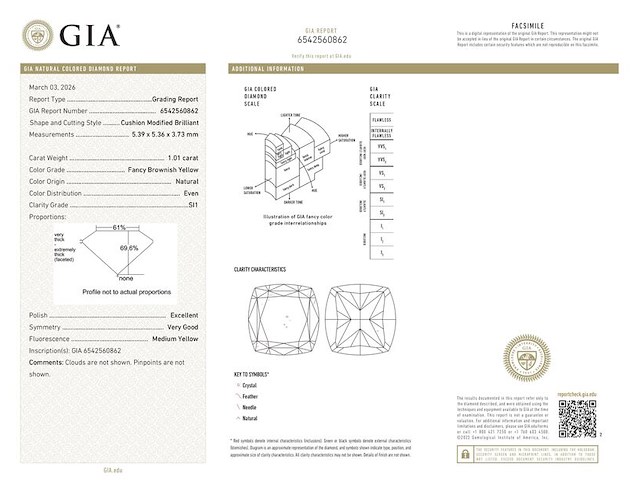 Diamant - 1.01 carat cushion geslepen diamant (gecertificeerd) - afbeelding 3 van  5